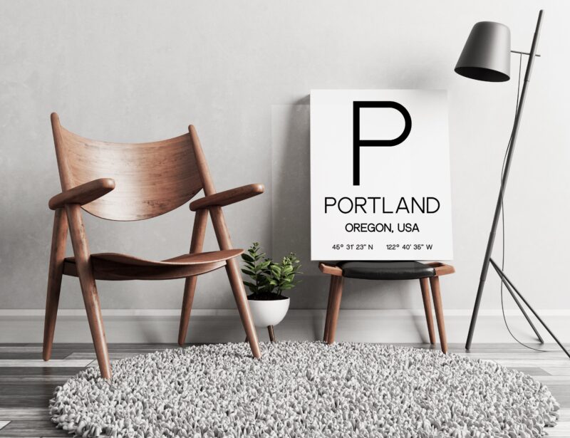 Portland Oregon with GPS Coordinates Minimalist Art Print - Office - Home Decor - Restaurant - Apartment - Condo - Typography