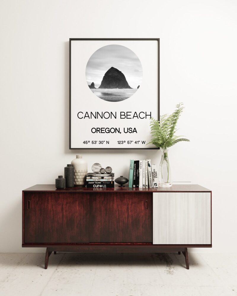 Cannon Beach Oregon with GPS Coordinates Art Print - Office - Home Decor - Restaurant - Apartment - Condo - Typography - Image 2