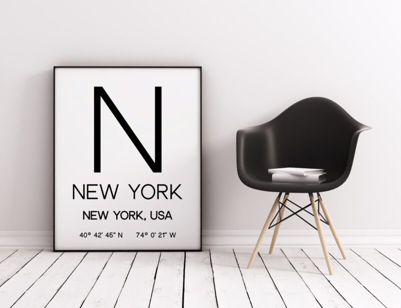 New York New York with GPS Coordinates Art Print - Office - Home Decor - Restaurant - Apartment - Condo - Typography - Image 2