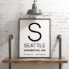 Seattle Washington with GPS Coordinates Art Print - Office - Home Decor - Restaurant - Apartment - Condo - Typography