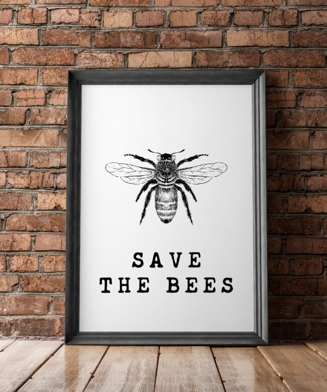 Save the Bees Wall Print - Kitchen Wall Decor - Bee Wall Art - Home Wall Decor - Minimalist Typography - Nature Wall Art | Bee Conservation
