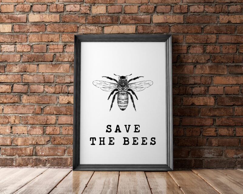 Save the Bees Wall Print - Kitchen Wall Decor - Bee Wall Art - Home Wall Decor - Minimalist Typography - Nature Wall Art | Bee Conservation