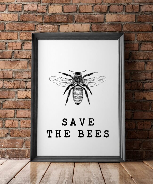 Save the Bees Wall Print - Kitchen Wall Decor - Bee Wall Art - Home Wall Decor - Minimalist Typography - Nature Wall Art | Bee Conservation