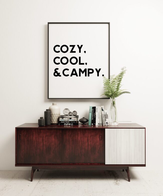 Cozy, Cool, and Campy Minimalist Art Print - Minimalist Print Design - Bedroom Wall Art - Cabin Wall Art - Farmhouse - Wall Decor