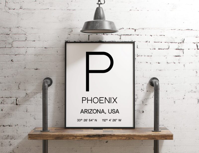 Phoenix AZ with GPS Coordinates Minimalist Art Print - Minimalist Wall Decor - Office Decor - Living Room Decor - Dorm Decor
