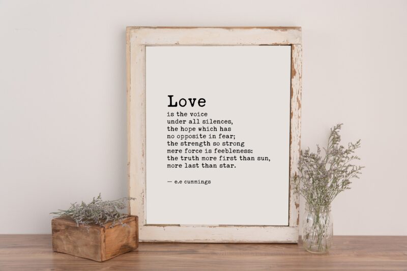 Love is the Voice Under All Silences by e.e. cummings Typography Print - Wedding Poem - Wedding Gift - Home Wall Decor - Minimalist Decor - Image 3