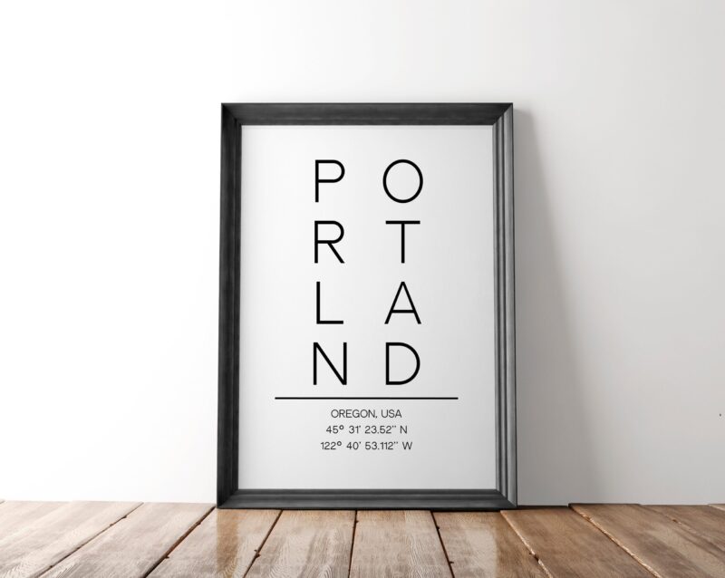 Portland Oregon Vertical Letters with GPS Coordinates Typography Art Print - Office - Home Decor - Restaurant - Apartment - Condo - Image 3