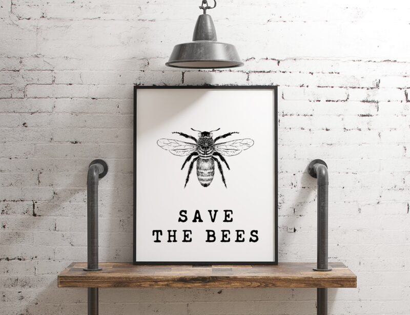 Save the Bees Wall Print - Kitchen Wall Decor - Bee Wall Art - Home Wall Decor - Minimalist Typography - Nature Wall Art | Bee Conservation