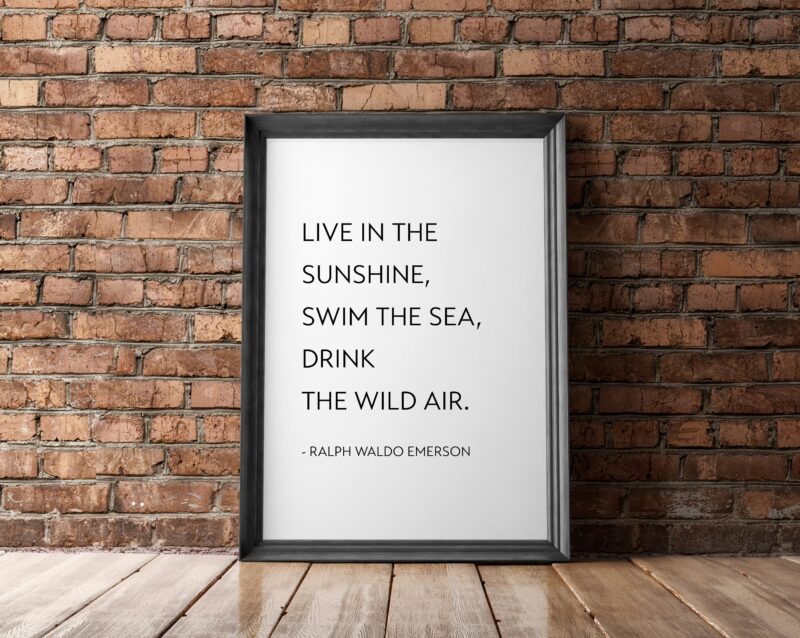 Live in the sunshine, swim the sea, drink the wild air. -Ralph Waldo Emerson - Typography Print - Home Wall Decor - Minimalist Decor