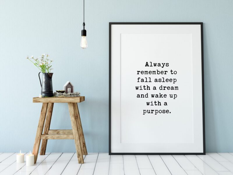 Always Remember to Fall Asleep with a Dream and Wake up with a Purpose Typography Print - Home Wall Decor - Minimalist Decor