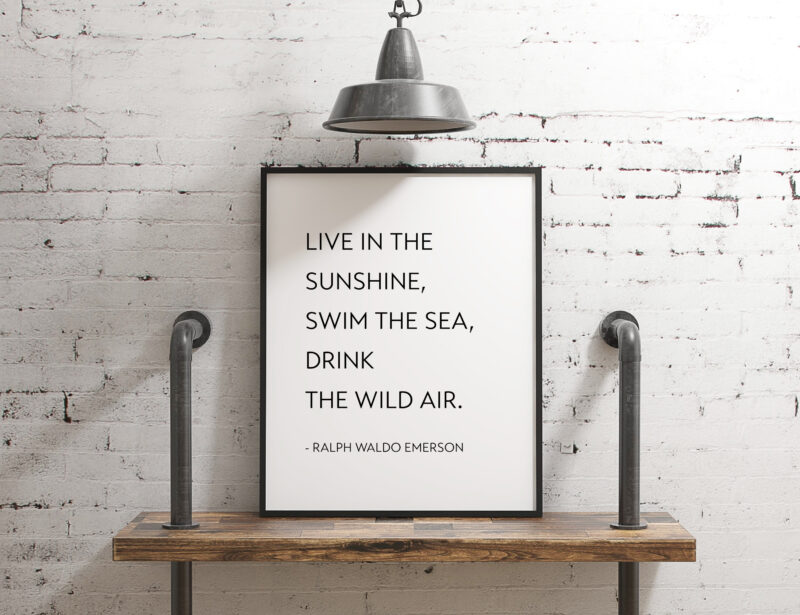Live in the sunshine, swim the sea, drink the wild air. -Ralph Waldo Emerson - Typography Print - Home Wall Decor - Minimalist Decor