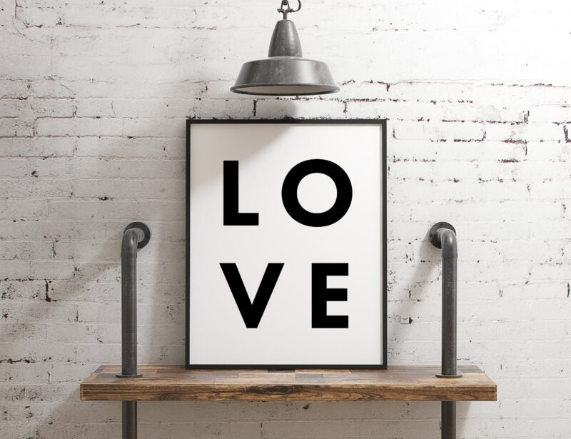 LOVE Typography Print - Home Wall Decor - Minimalist Decor - Wedding Gift - Anniversary Gift - Black and White Print