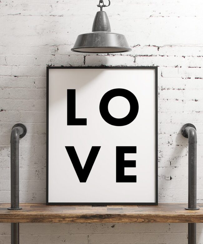 LOVE Typography Print - Home Wall Decor - Minimalist Decor - Wedding Gift - Anniversary Gift - Black and White Print