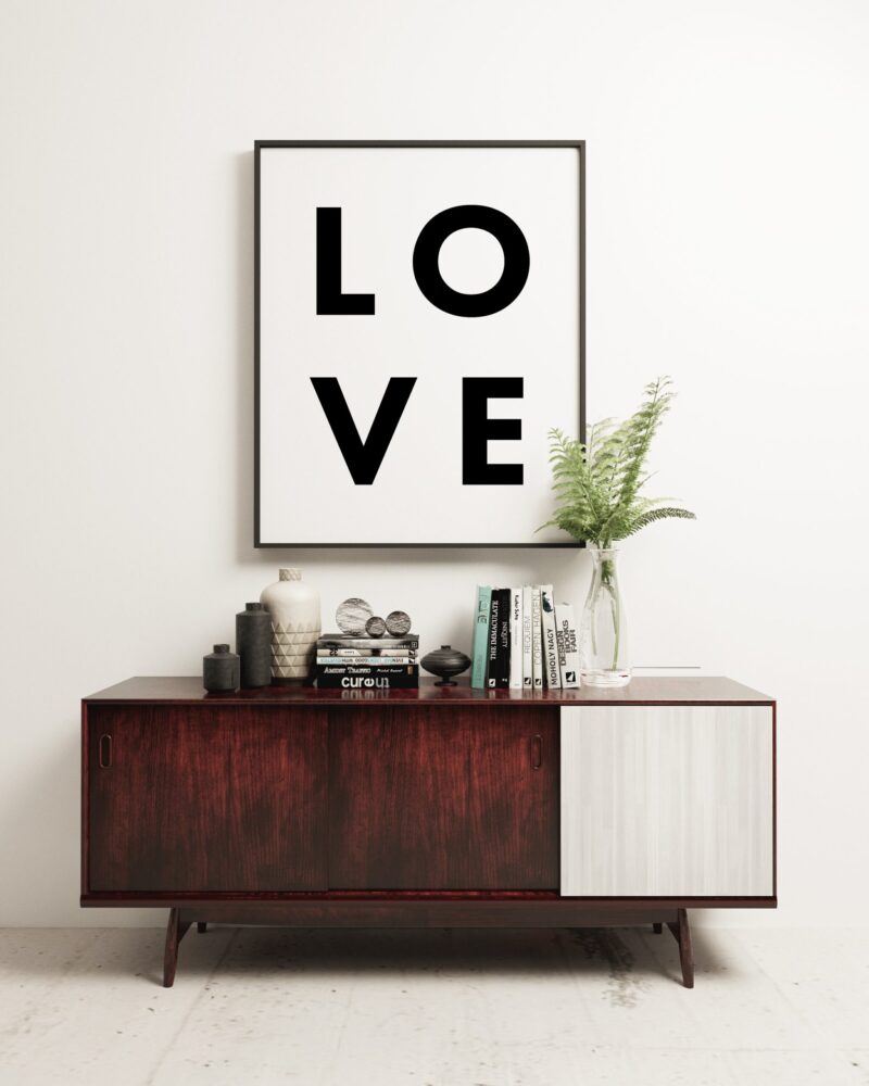 LOVE Typography Print - Home Wall Decor - Minimalist Decor - Wedding Gift - Anniversary Gift - Black and White Print - Image 2