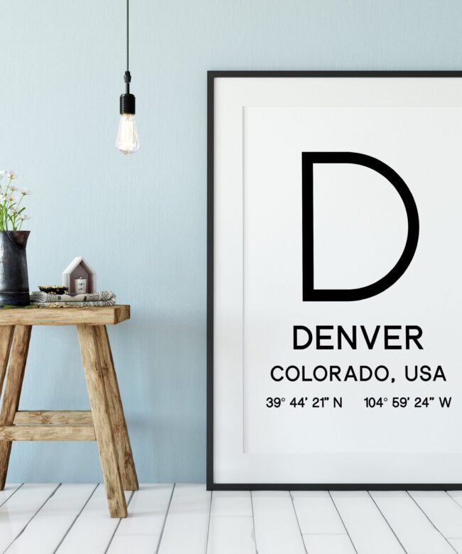Denver Colorado with GPS Coordinates Typography Art Print - Office - Home Decor - Restaurant - Apartment - Condo - Typography