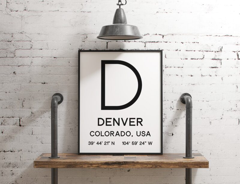 Denver Colorado with GPS Coordinates Typography Art Print - Office - Home Decor - Restaurant - Apartment - Condo - Typography