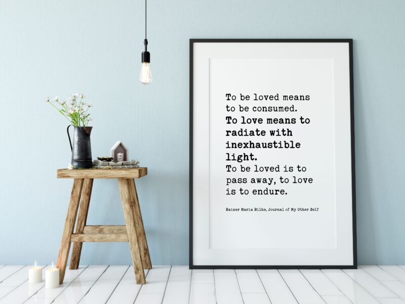 To Be Loved Means to Be Consumed. To Love Means to Radiate with Inexhaustible Light - Rainer Maria Rilke Quote - Typography Print - Wedding