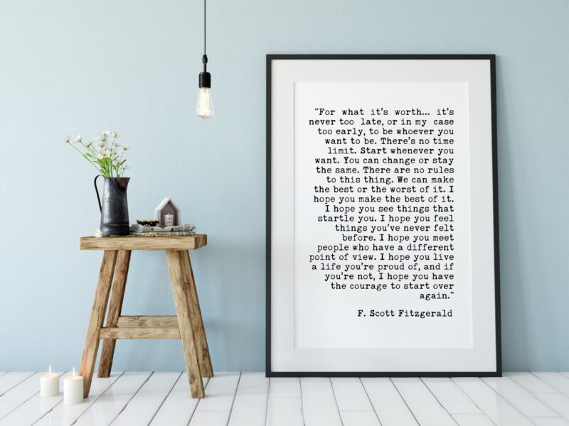 F. Scott Fitzgerald For What It's Worth Quote - Typography Art - Home Wall Décor - Minimalist Art - Inspriational - New Job  - New City - Image 2
