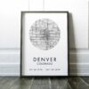 Denver, Colorado City Street Map with GPS Coordinates Art Print - Office - Home Decor - Restaurant - Apartment - Condo - Typography