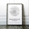 Nashville, Tennessee City Street Map with GPS Coordinates Art Print - Office - Home Decor - Restaurant - Apartment - Condo - Typography
