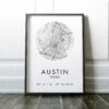 Austin, Texas City Street Map with GPS Coordinates Art Print - Office - Home Decor - Restaurant - Apartment - Condo - Typography