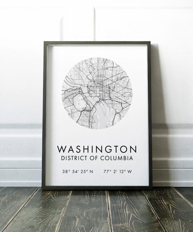 Washington DC Map, Washington City Map, Washington Map, Washington Print, Map of Washington, Washington GPS Art Print, City Map Washington