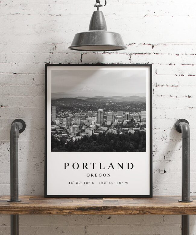 Portland Oregon Photo Print with GPS Coordinates, Portland Oregon Art, Portland Oregon Photo, Portland Oregon Print, Mt. Hood Print