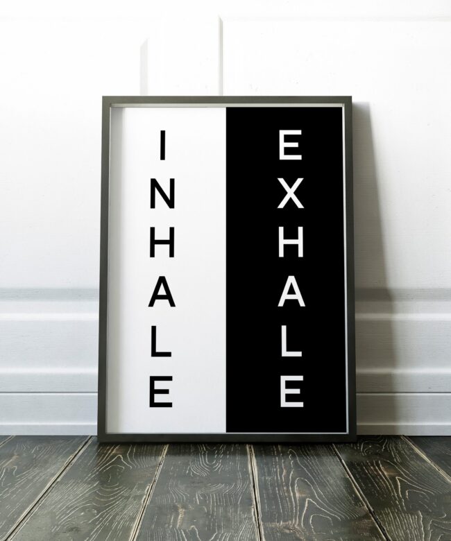 Inhale Exhale Typography Print, Yoga, Boho Print, Yoga Studio, Office Wall Art, Gym Wall Art, Inhale, Exhale, Black and White