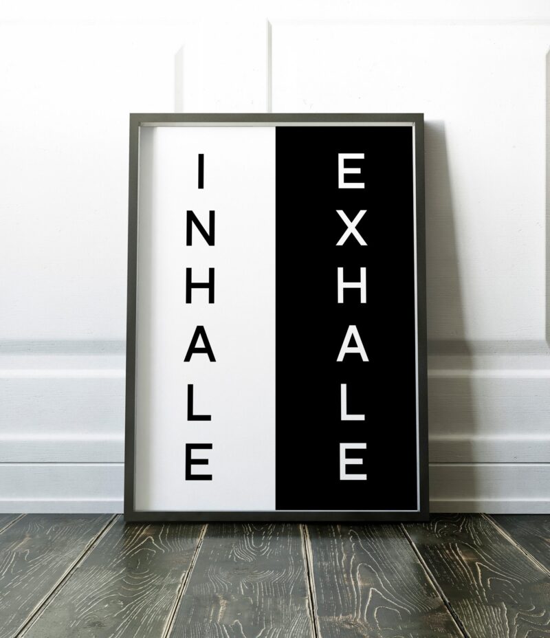 Inhale Exhale Typography Print, Yoga, Boho Print, Yoga Studio, Office Wall Art, Gym Wall Art, Inhale, Exhale, Black and White
