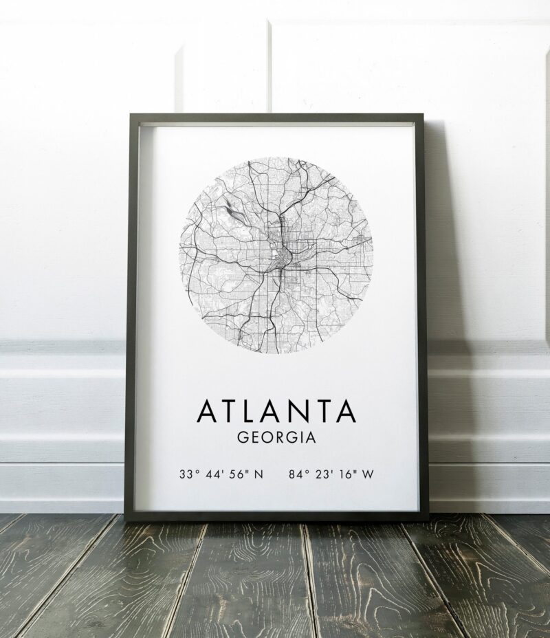 Atlanta, Georgia City Street Map, with GPS Art Print - Office - Home Decor - Restaurant - Apartment - Condo - Typography