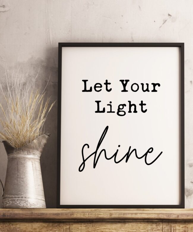 Let Your Light Shine - Matthew 5:16 - Typography Print, Christian Wall Art Decor, Minimalist Decor, Inspirational Quotes, Motivational