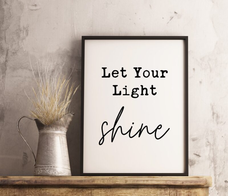 Let Your Light Shine - Matthew 5:16 - Typography Print, Christian Wall Art Decor, Minimalist Decor, Inspirational Quotes, Motivational