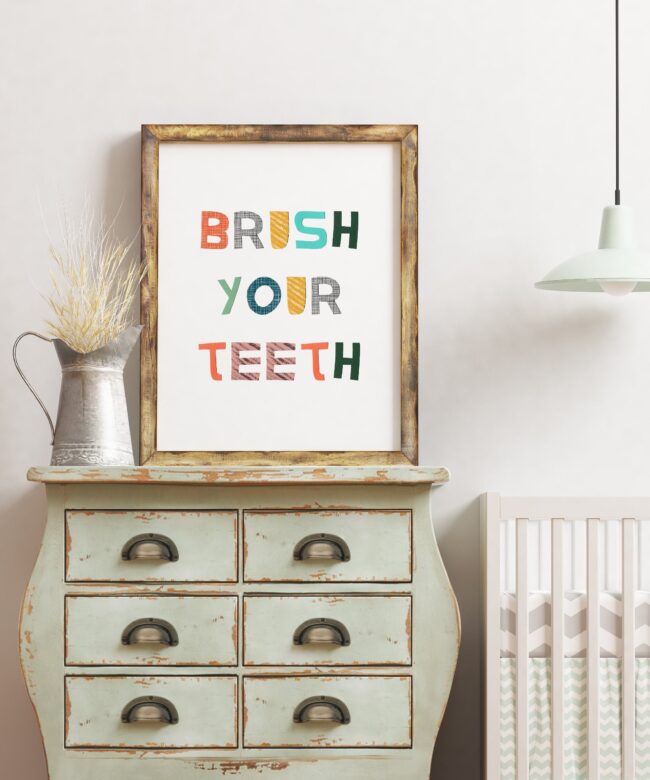 Brush Your Teeth Bathroom Wall Art, Childs Bathroom Art, Kids Bathroom Art, Children's Bathroom Wall Art, Bathroom Reminder