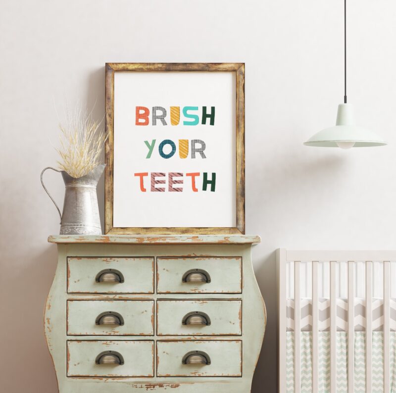 Brush Your Teeth Bathroom Wall Art, Childs Bathroom Art, Kids Bathroom Art, Children's Bathroom Wall Art, Bathroom Reminder