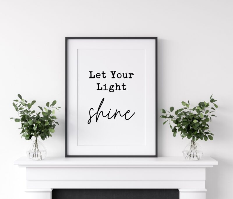 Let Your Light Shine - Matthew 5:16 - Typography Print, Christian Wall Art Decor, Minimalist Decor, Inspirational Quotes, Motivational