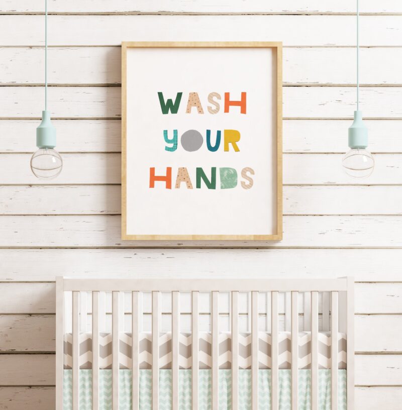Wash Your Hands Bathroom Wall Art, Childs Bathroom Art, Kids Bathroom Art, Children's Bathroom Wall Art, Bathroom Reminder