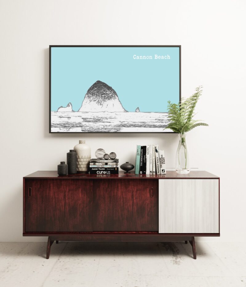 Cannon Beach Oregon Vintage Design Minimalist Art Print - Oregon Coast Art - Cannon Beach Art- Haystack Rock - Image 2
