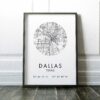 Dallas, Texas City Street Map with GPS Coordinates Art Print - Office - Home Decor - Restaurant - Apartment - Condo - Typography