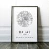 Dallas, Texas City Street Map with GPS Coordinates Art Print - Office - Home Decor - Restaurant - Apartment - Condo - Typography
