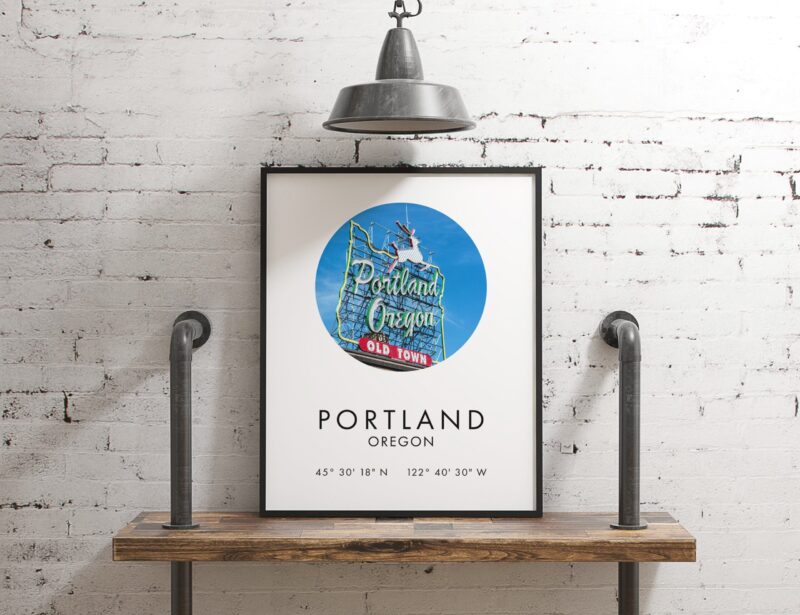 Portland Oregon Print with White Stag Sign and GPS Coordinates - Portland Oregon Wall Art - Portland Oregon Sign - Portland Art Print - Image 2
