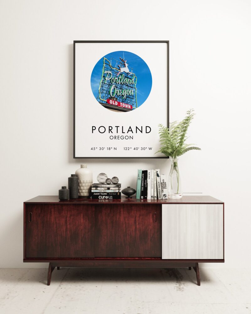 Portland Oregon Print with White Stag Sign and GPS Coordinates - Portland Oregon Wall Art - Portland Oregon Sign - Portland Art Print - Image 3