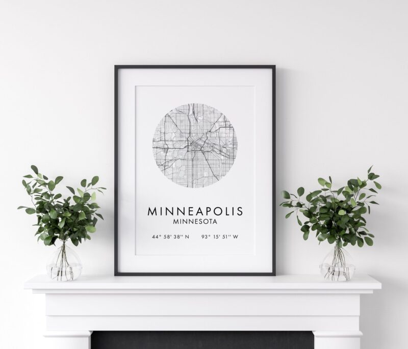 Minneapolis, Minnesota City Street Map with GPS Coordinates Art Print - Office - Home Decor - Restaurant - Apartment - Condo - Typography - Image 2