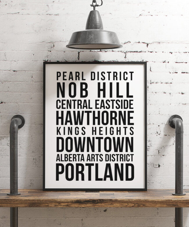 Portland Oregon Subway Art Print Poster - Pearl District - Kings Heights - Hawthorne - Alberta Arts District - Nob Hill - Downton - Eastside