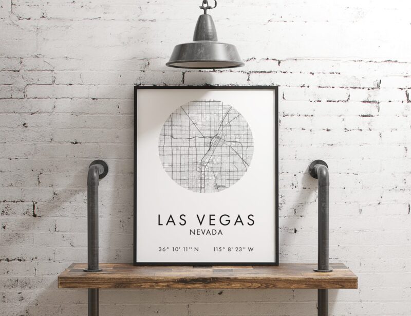 Las Vegas, Nevada City Street Map with GPS Coordinates Art Print - Office - Home Decor - Restaurant - Apartment - Condo - Typography - Image 2