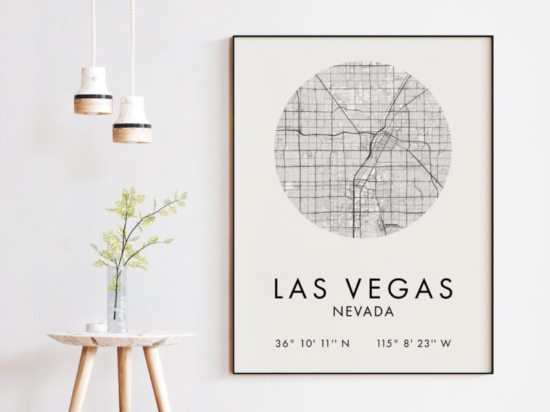 Las Vegas, Nevada City Street Map with GPS Coordinates Art Print - Office - Home Decor - Restaurant - Apartment - Condo - Typography - Image 3