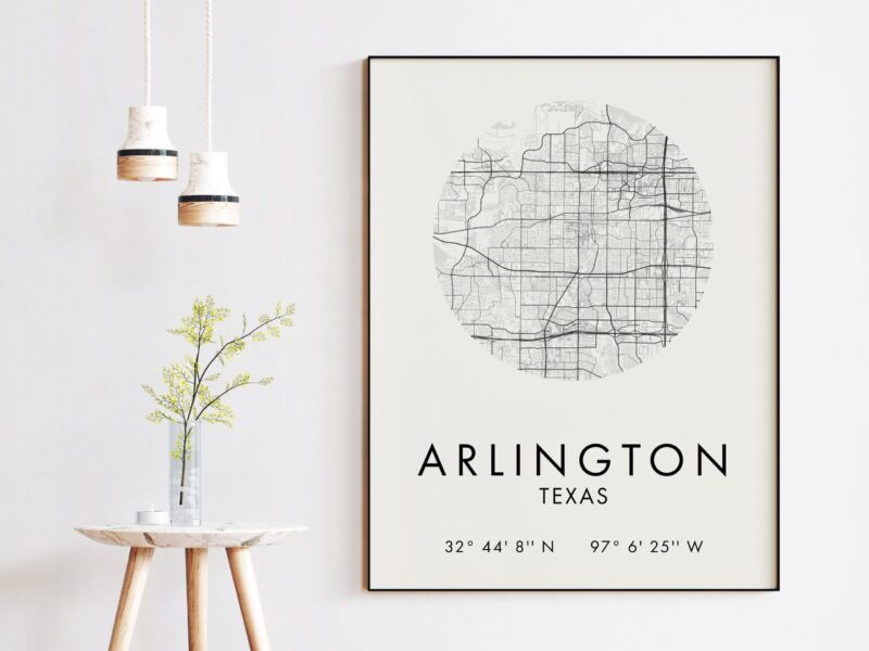 Arlington, Texas City Street Map with GPS Coordinates Art Print - Office - Home Decor - Restaurant - Apartment - Condo - Typography - Image 3