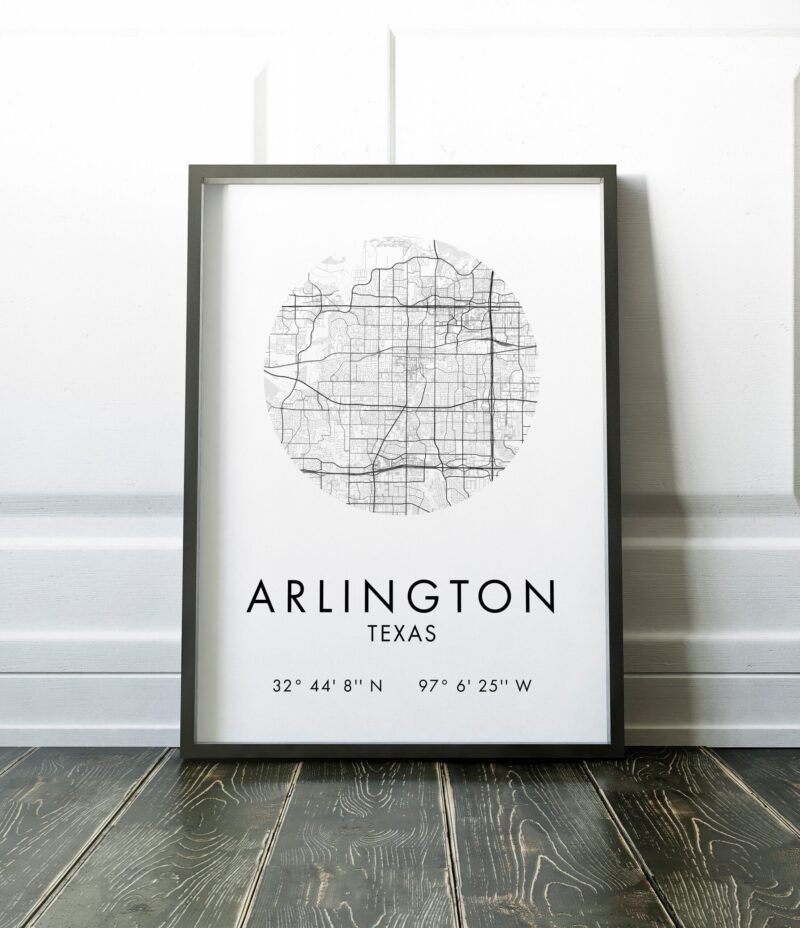 Arlington, Texas City Street Map with GPS Coordinates Art Print - Office - Home Decor - Restaurant - Apartment - Condo - Typography - Image 2