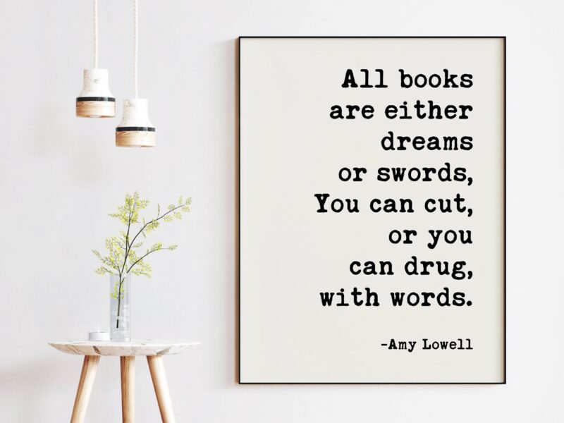 All books are either dreams or swords, You can cut, or you can drug, with words. - Amy Lowell Poem, Typography Print, Poem Art, Book Lovers - Image 2