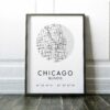 Chicago, Illinois City Street Map with GPS Coordinates Art Print - Office - Home Decor - Restaurant - Apartment - Condo - Typography