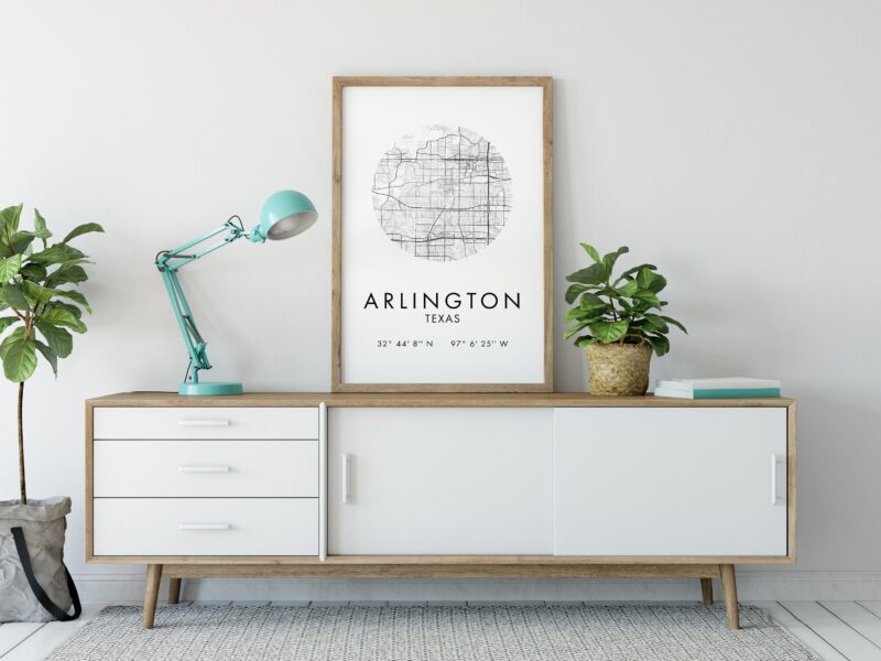 Arlington, Texas City Street Map with GPS Coordinates Art Print - Office - Home Decor - Restaurant - Apartment - Condo - Typography